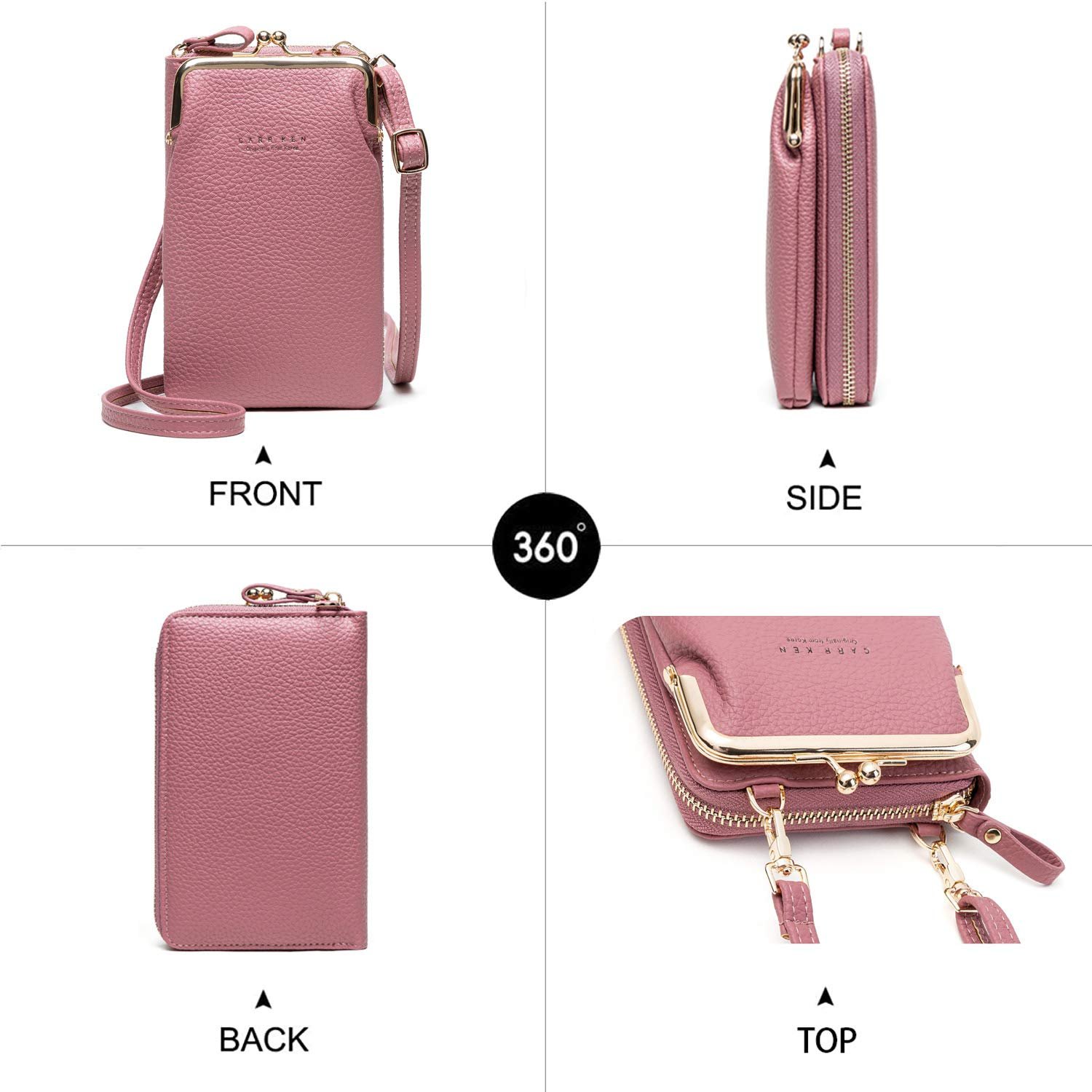 Женская сумка-кошелек YIMENGYA Crossbody для телефона Маленькая из мягкой PU кожи Мини-сумка на плечо с ремешком и отделениями для карт, фото №4