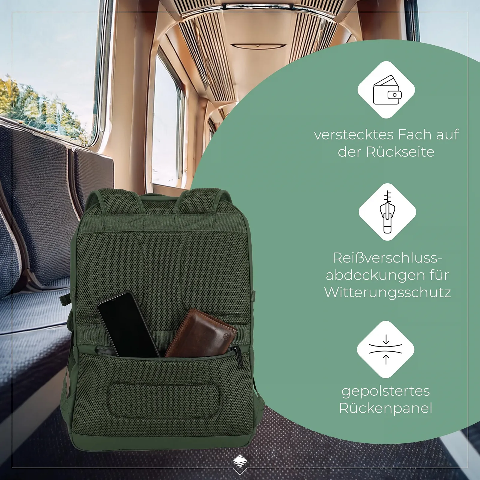 Рюкзак Travelite Basics 15.6 дюймів 28 л Оливковий, фото №7