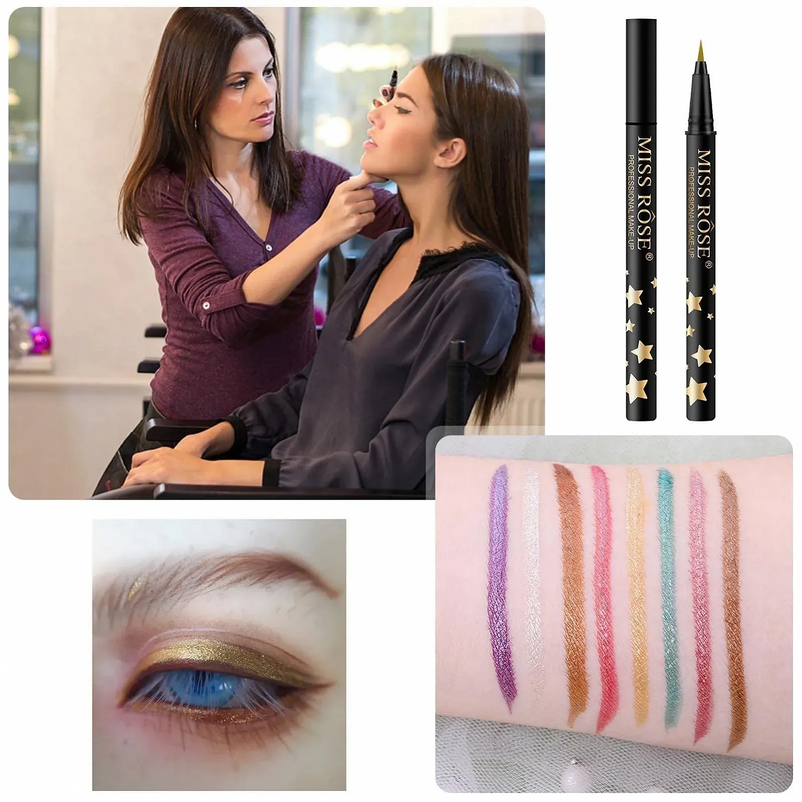 Рідка Підводка для очей з блискітками Fowybe, водостійка, з високою пігментацією, для щоденного використання, фото №3