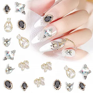 Украшения для ногтей NICENEEDED, 18 шт., 3D серебристо-черные роскошные циркониевые сплавы со сверкающими стразами, металлические ювелирные изделия с бриллиантами - Фото 1