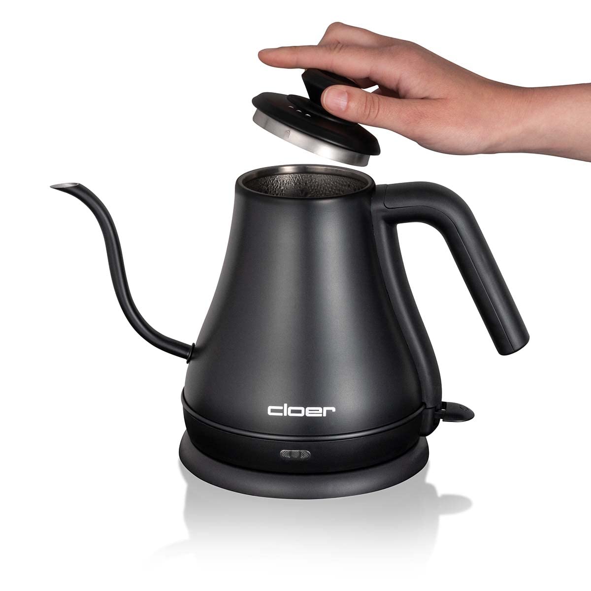 Электрочайник Cloer 4960 Curved Spout съемная крышка 1000 Вт 0.8 литров нержавеющая сталь черный, фото №3