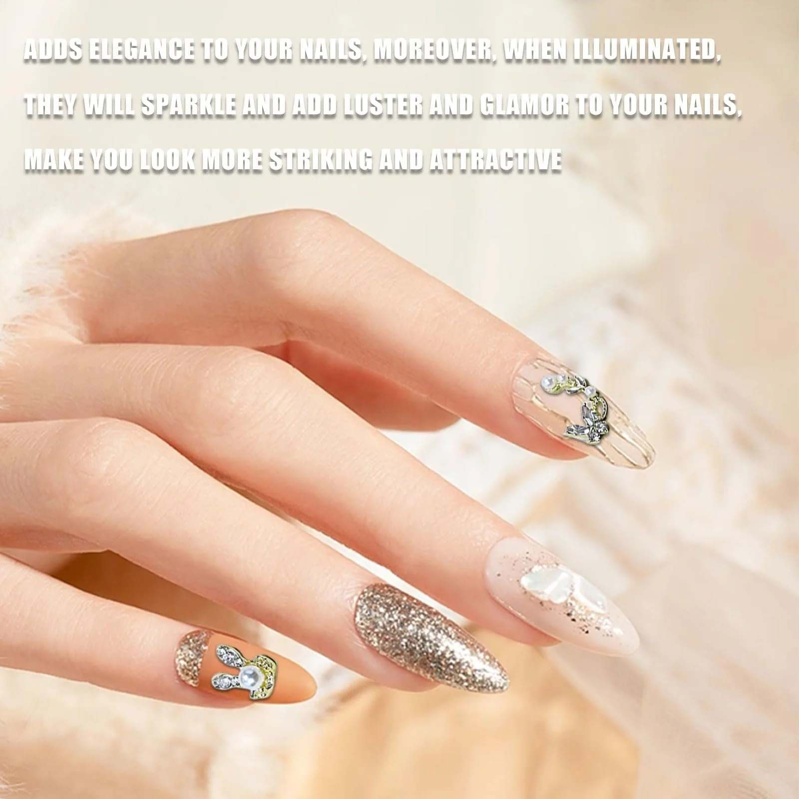 3D Шармы для ногтей Золото Серебро, 20 шт, разные стили, кролик, бант, сердце, металлические жемчужины, кристаллы для ногтей, украшения для ногтей для девушек, женщин, мужчин, маникюр, дизайн, аксессуары для ногтей, фото №5