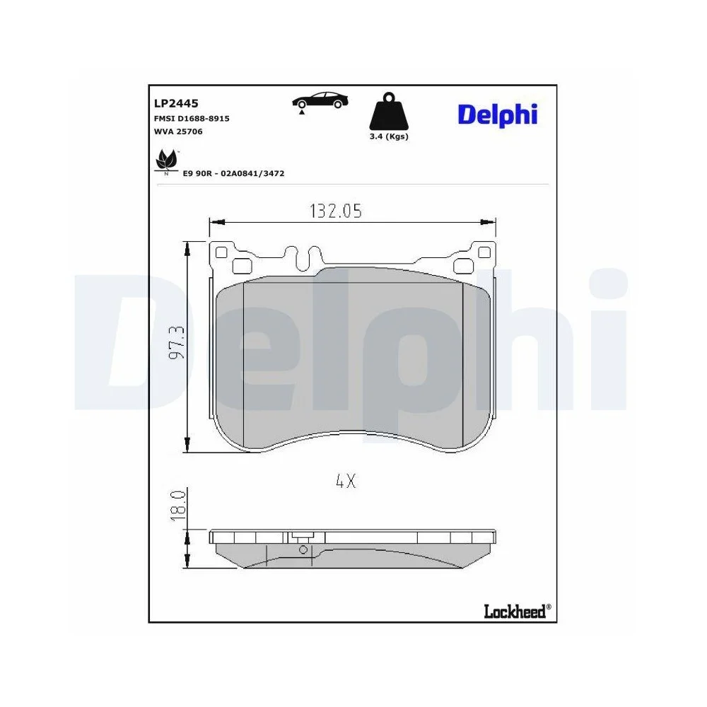Комплект гальмівних колодок DELPHI LP2445 дискові гальма для MERCEDES-BENZ NIO передній міст, фото №1