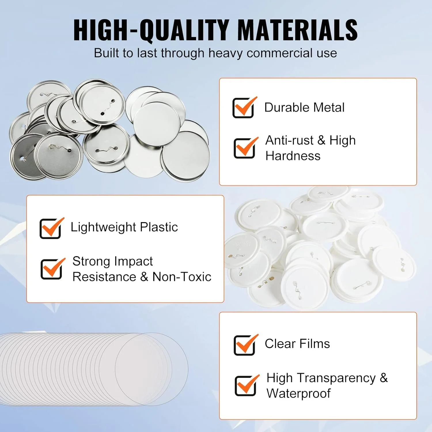 Набір деталей VEVOR 75мм для виготовлення круглих значків 100шт Срібний, фото №3