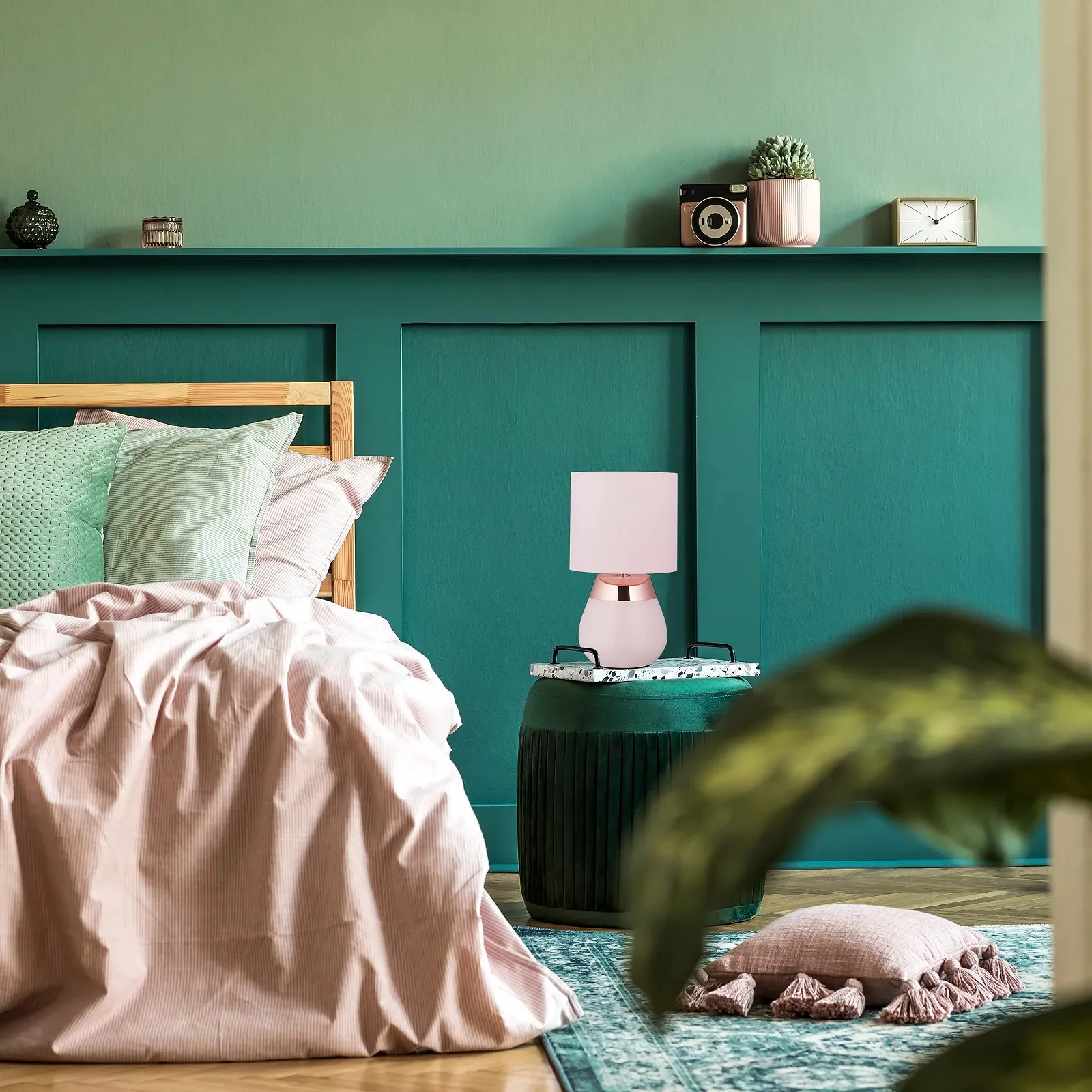 Настільна лампа Relaxdays з сенсорним керуванням та тканинним абажуром В x Д: 32 x 18 см E14 Рожева, фото №2