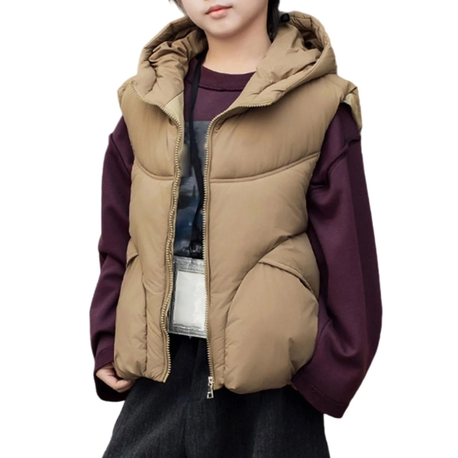 Стильний дитячий жилет з капюшоном без рукавів для хлопчиків, теплий та зручний для хлопчиків, фото №2