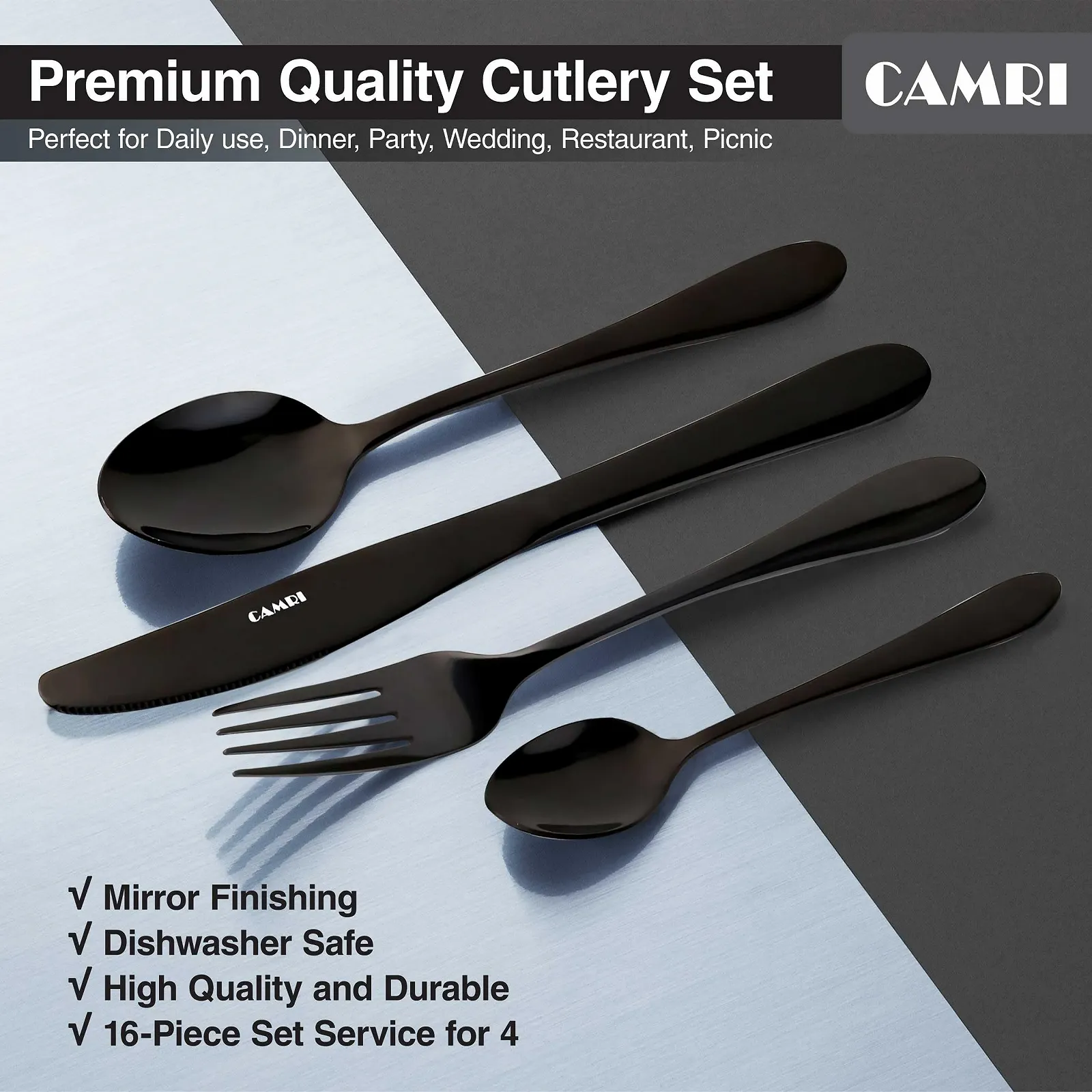 Набір столових приборів CAMRI 16 предметів з нержавіючої сталі, фото №4 Набір столових приборів CAMRI 16 предметів з нержавіючої сталі, фото №4