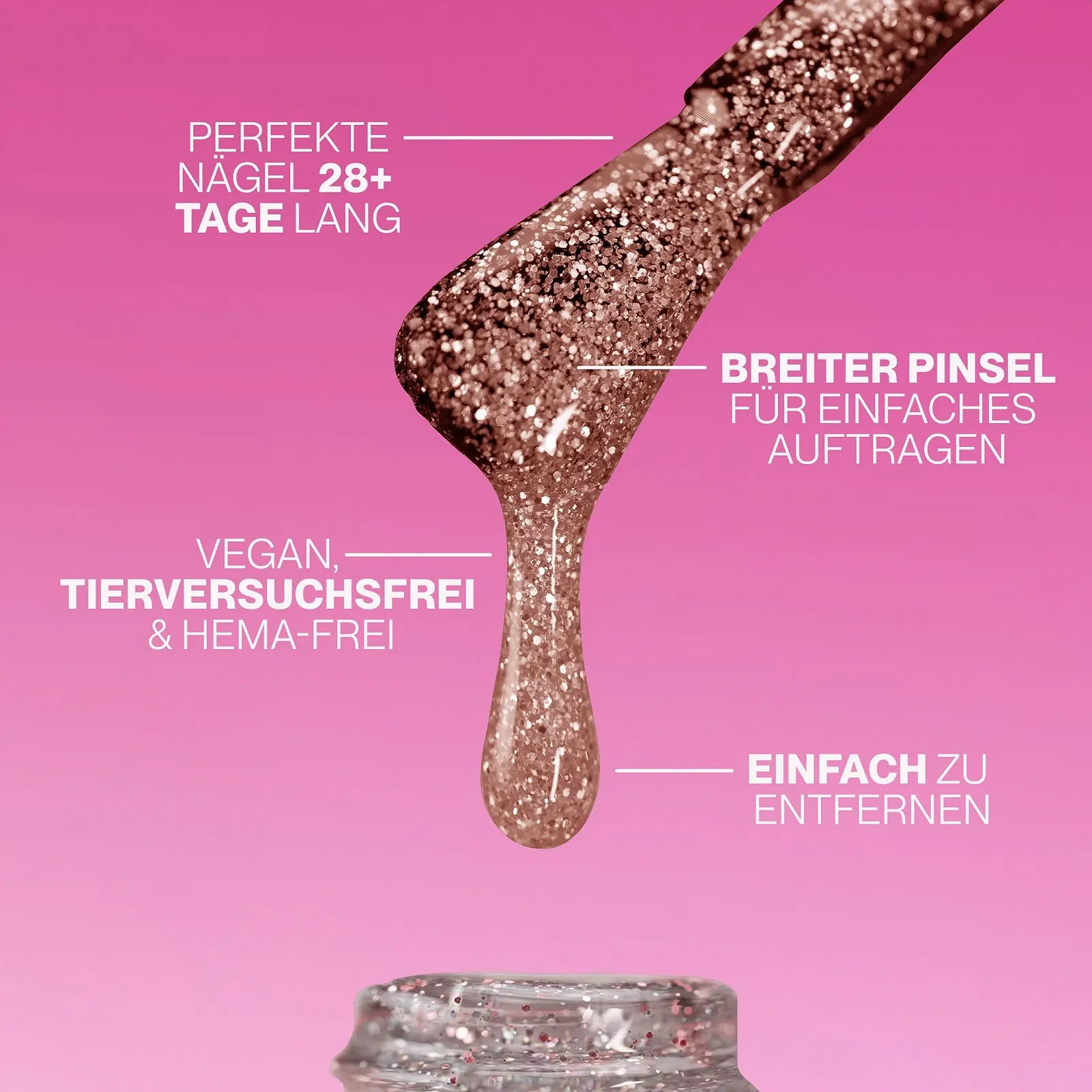 Гель-лак Pink Gellac 254 Sparkling Nude, 8 мл, розовый с блестками, фото №3