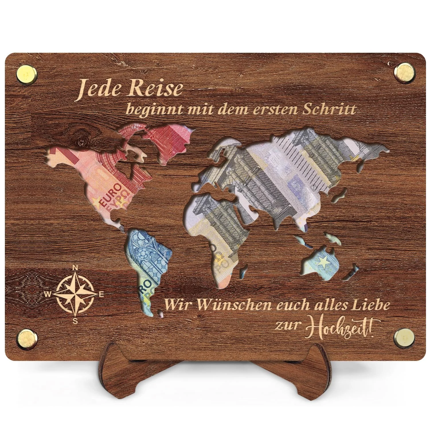 Скринька для грошей QHHENTOO Подорож Дерев'яна з підставкою Карта світу, фото №1
