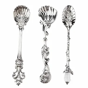 Набор кофейных ложек в винтажном стиле 3 шт Royal Style десертные ложки металлические с резьбой чайные ложки посуда для кухни бара вечеринки - Фото 1