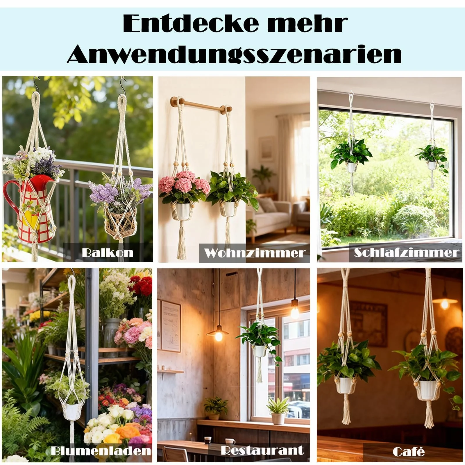 Подвесное кашпо макраме 2 шт. Хлопковый держатель для растений в стиле бохо с кисточками и крючками 90 см Белый, фото №6