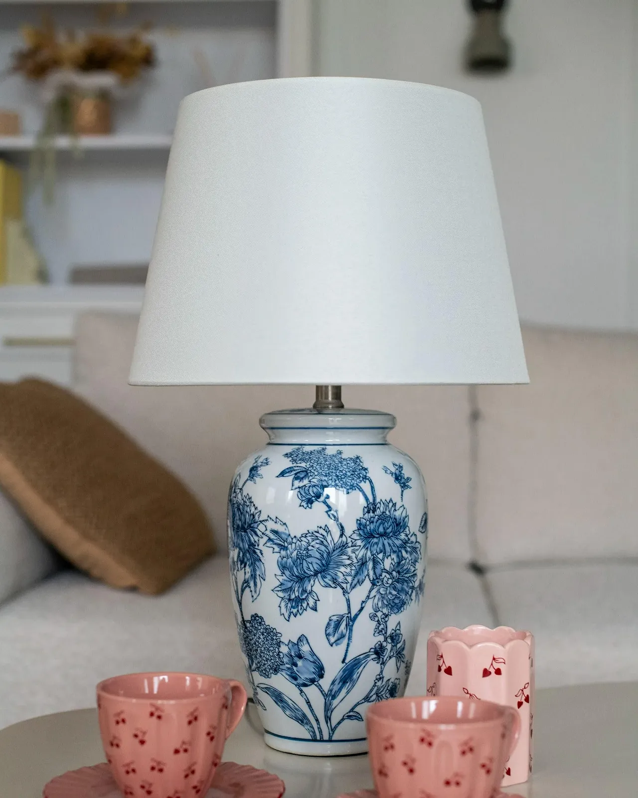 Настільна лампа Beluso Порцеляна Форма вази Тканинний конус Blue/White, фото №9