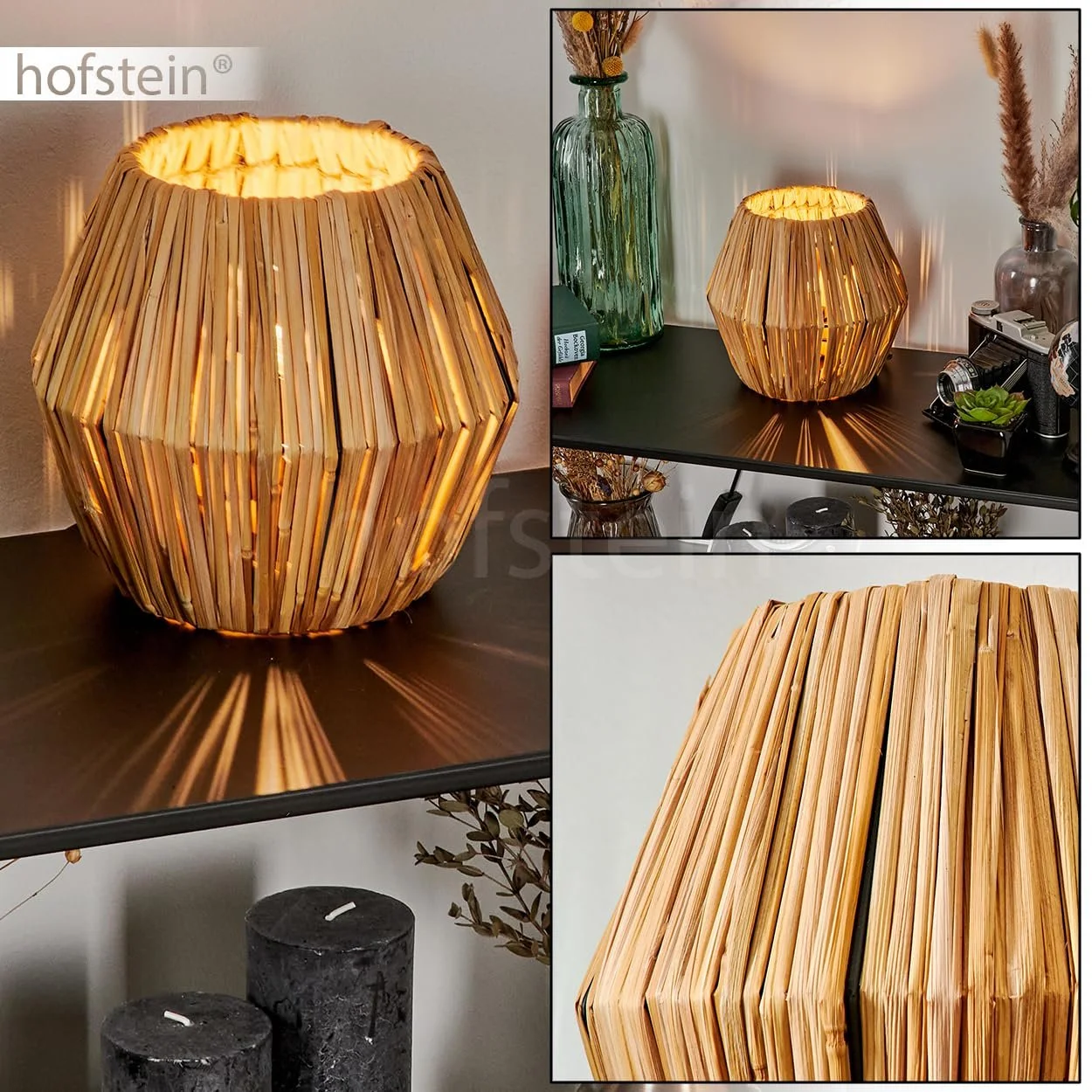 Настільна лампа Cricket Modern Boho Metal/Rattan 1 x E14 Чорний/Натуральний, фото №2