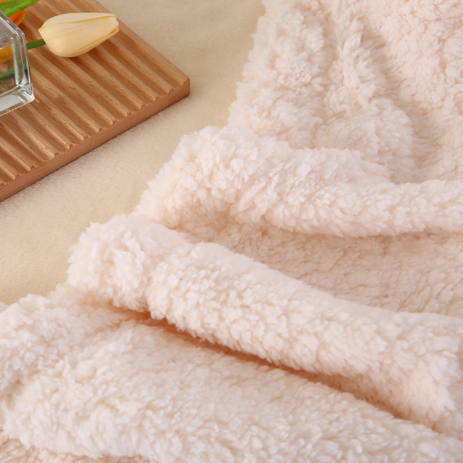 Плед TASTHROW Шерпа, 130 x 180 см, 540 GSM, колір кремово-білий, фото №3