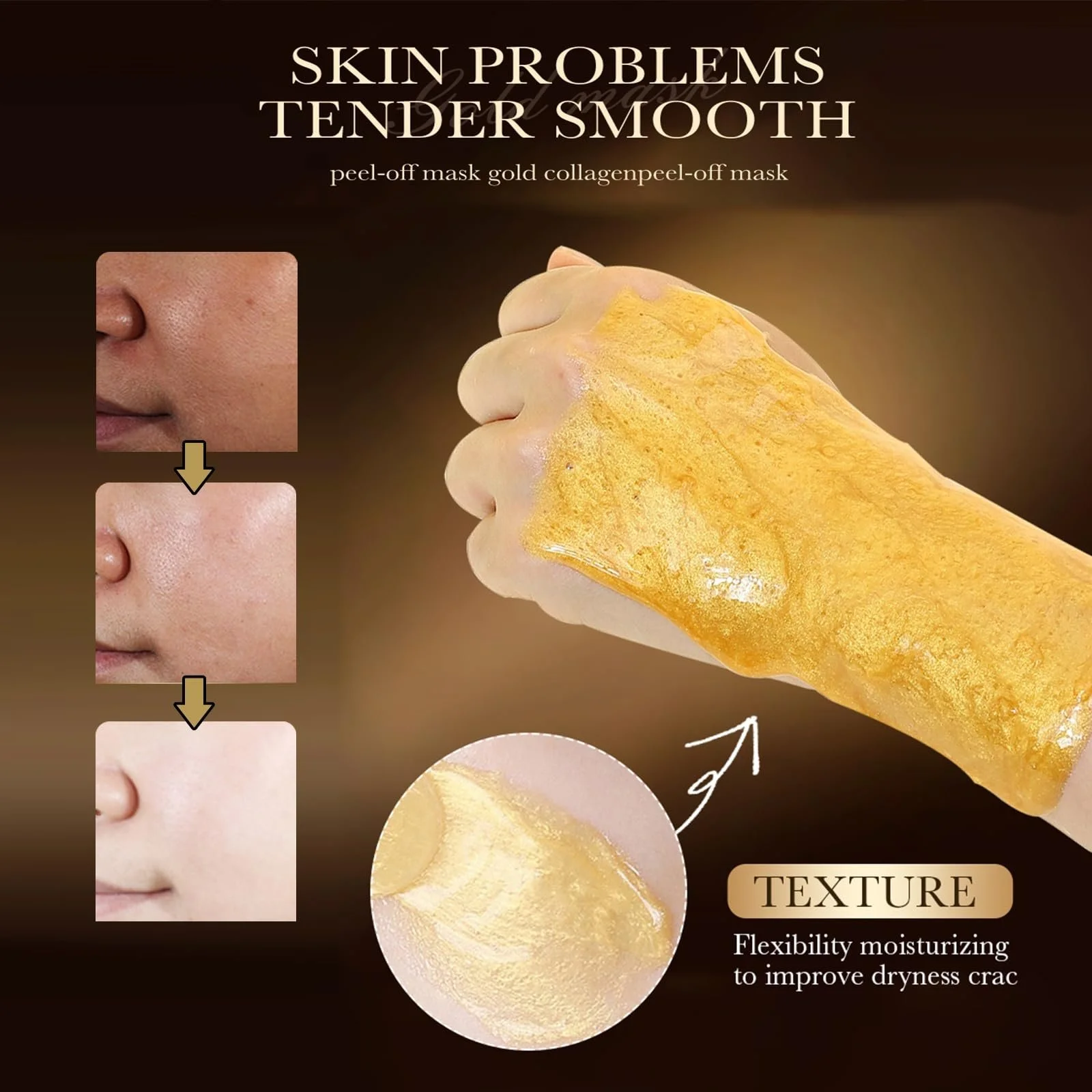 Маска для лица Золотая Коллагеновая для увлажнения, глубокого очищения пор, удаления черных точек, сужения пор, улучшения тона кожи, отбеливания кожи и контроля жирности, 100 г, фото №6