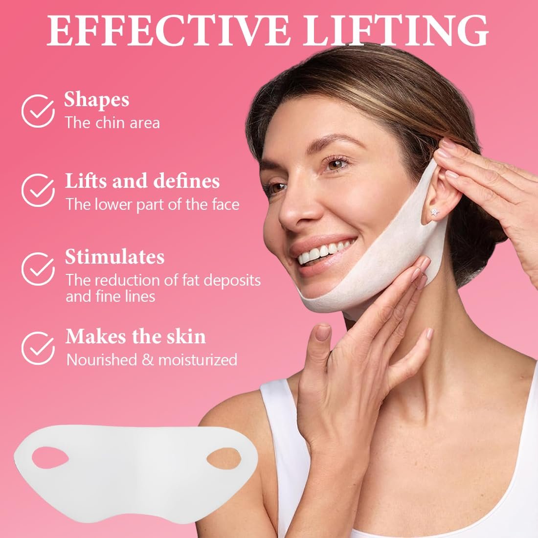 Маска для лица IKOPFLN Набор 3 шт. Маска для подтяжки лица, маска для удаления двойного подбородка, гиалуроновая маска для лица, тейп для лица, веганские маски, для красоты контура челюсти, фото №4