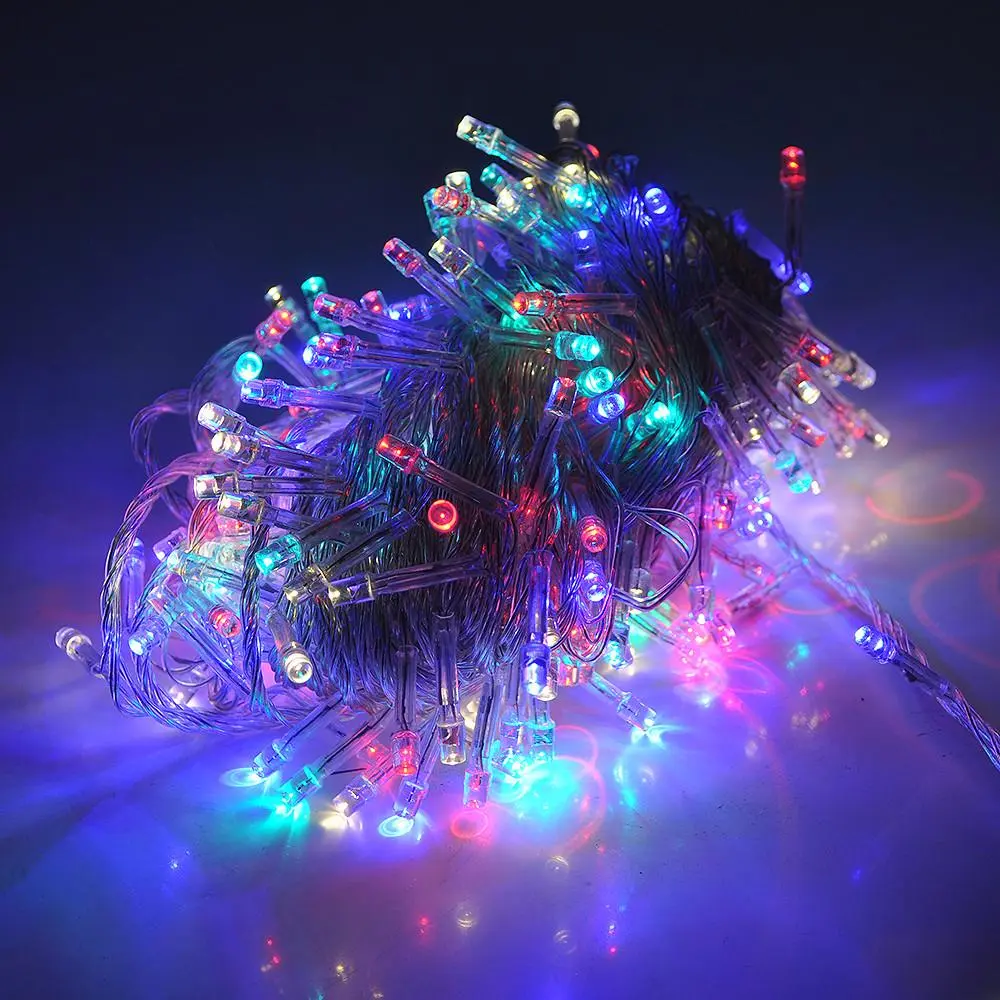Гірлянди 300LED Діод Red Green Blue Yellow 8 режимів 16метров прозора ізоляція BOX, фото №1