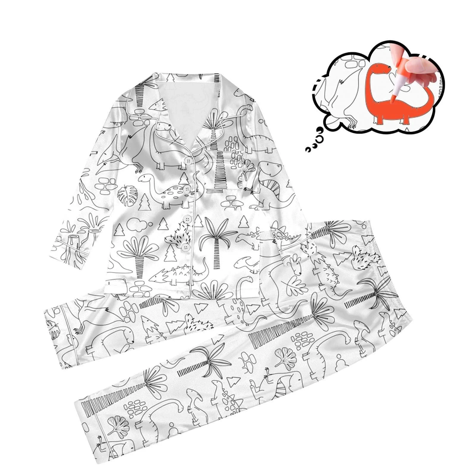 Дитяча піжама для розмальовування Cartoon Print Homewear Комплект з двох предметів Білий, фото №2 Дитяча піжама для розмальовування Cartoon Print Homewear Комплект з двох предметів Білий, фото №2