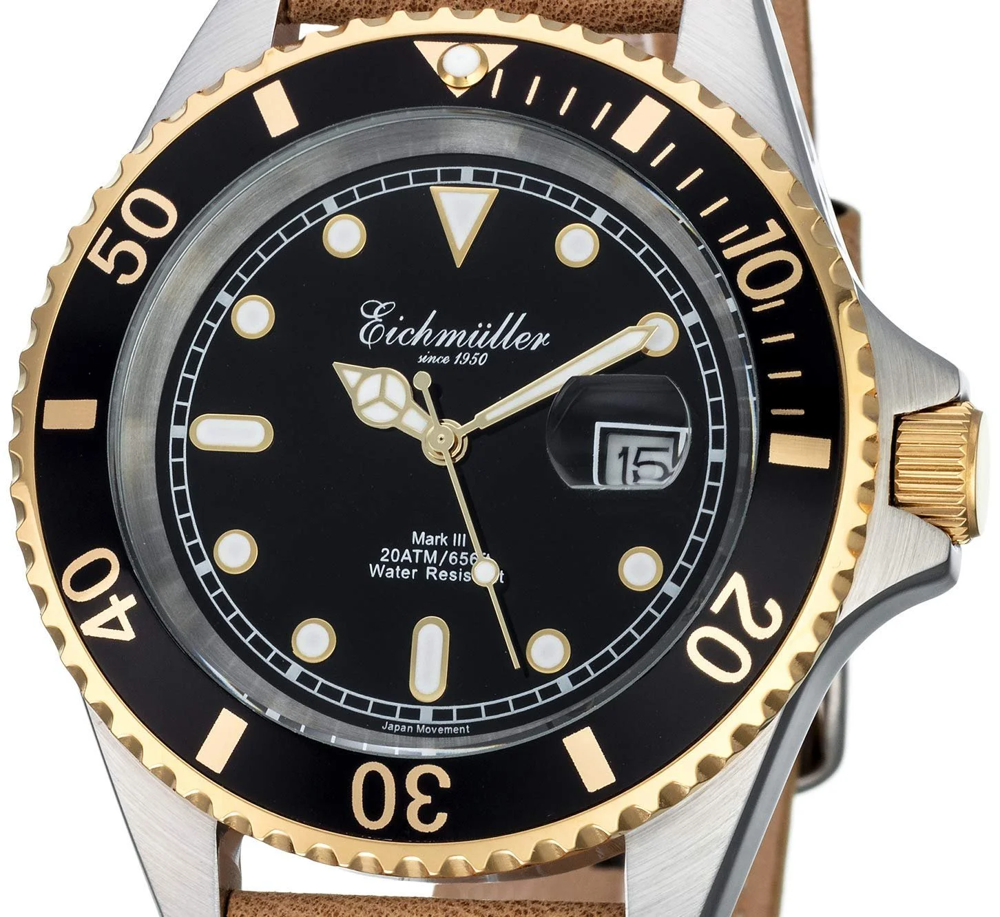 Годинник Eichmüller Diver Чоловічий Шкіряний з Лупою, Відображенням Дати та Обертовим Безелем 20ATM, фото №2 Годинник Eichmüller Diver Чоловічий Шкіряний з Лупою, Відображенням Дати та Обертовим Безелем 20ATM, фото №2