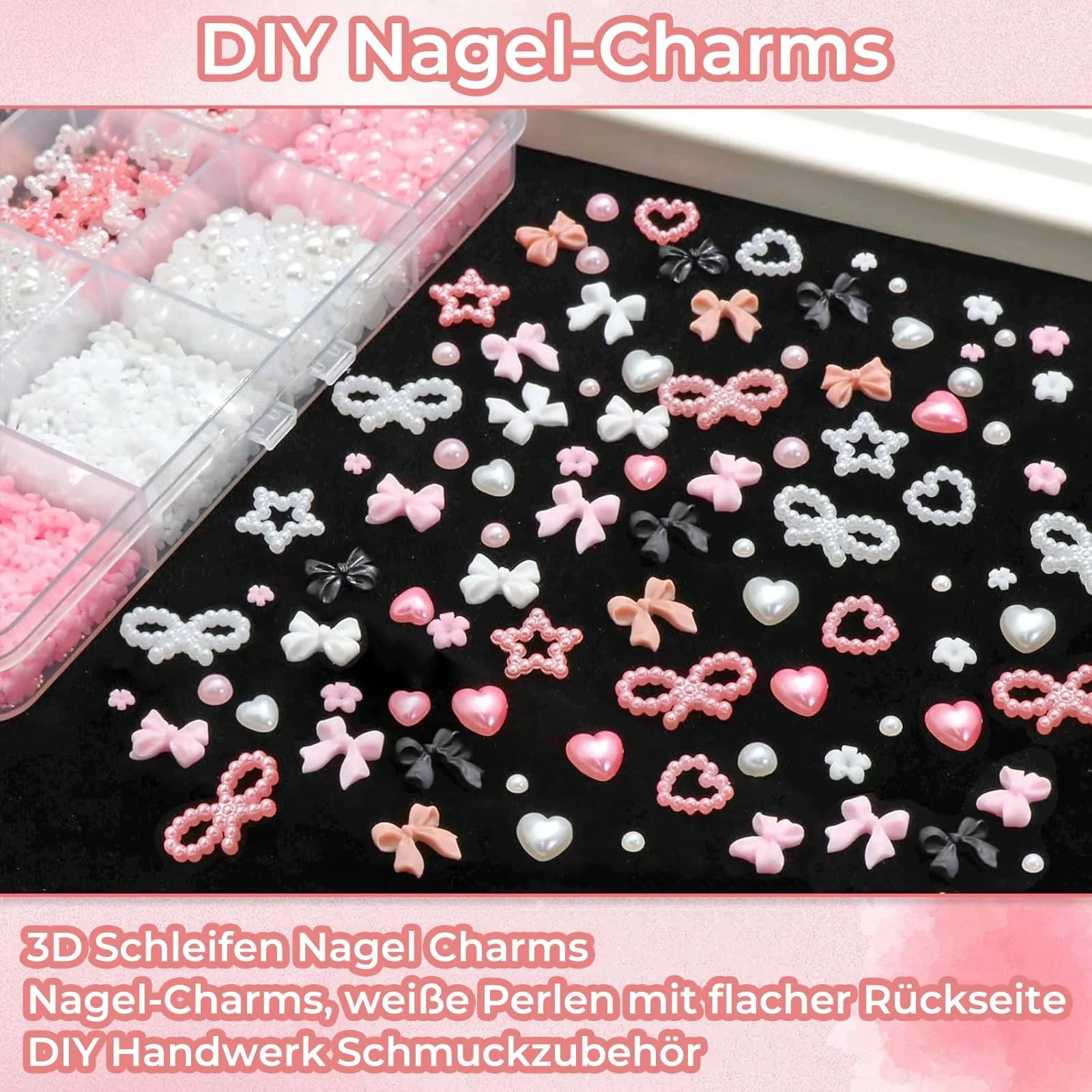 Набор украшений для ногтей 3D Flower Bows Resin Pink White, фото №3