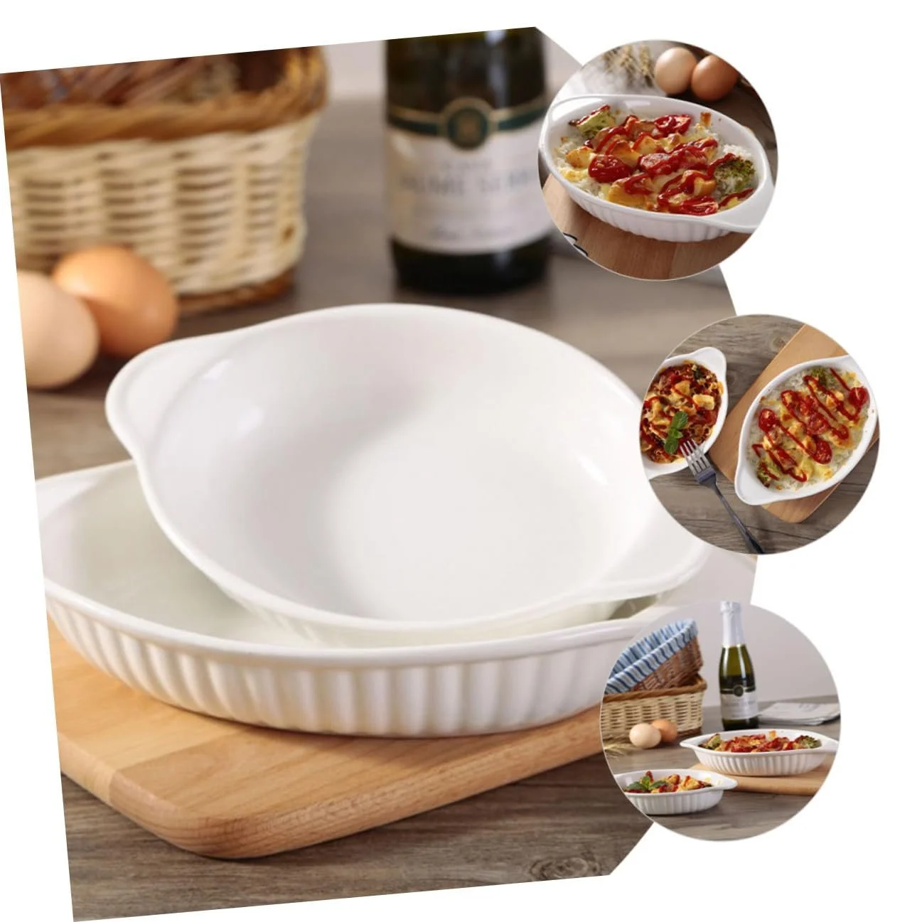 Форма для запікання овальна керамічна з подвійними ручками жаростійка для мікрохвильової печі, фото №8 Форма для запікання овальна керамічна з подвійними ручками жаростійка для мікрохвильової печі, фото №8