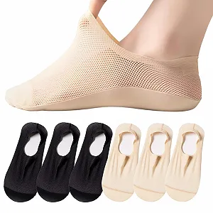 Носки Балетки Без бренда Без серии Без модели Нескользящие Телесный цвет, Черный, черный (6 пар) - Фото 1