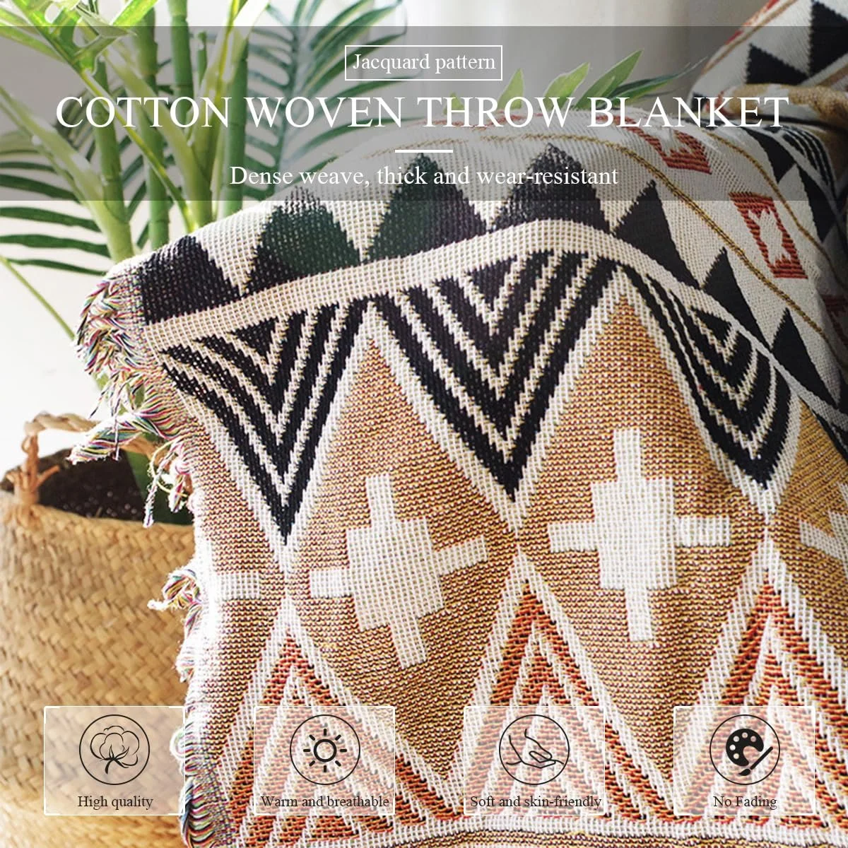 Покривало LumiSyne Aztec Navajo, бавовняне ткане покривало з китицями, фото №3