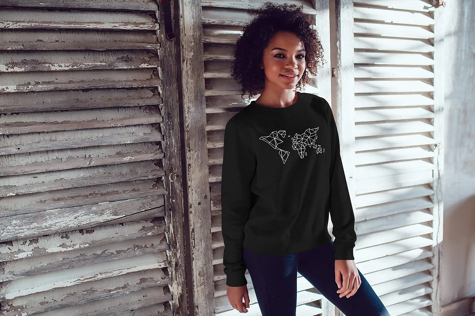 Свитшот Neverless Женский Карта Мира Polygon Design Low Poly Geometry Круглый Вырез, фото №2