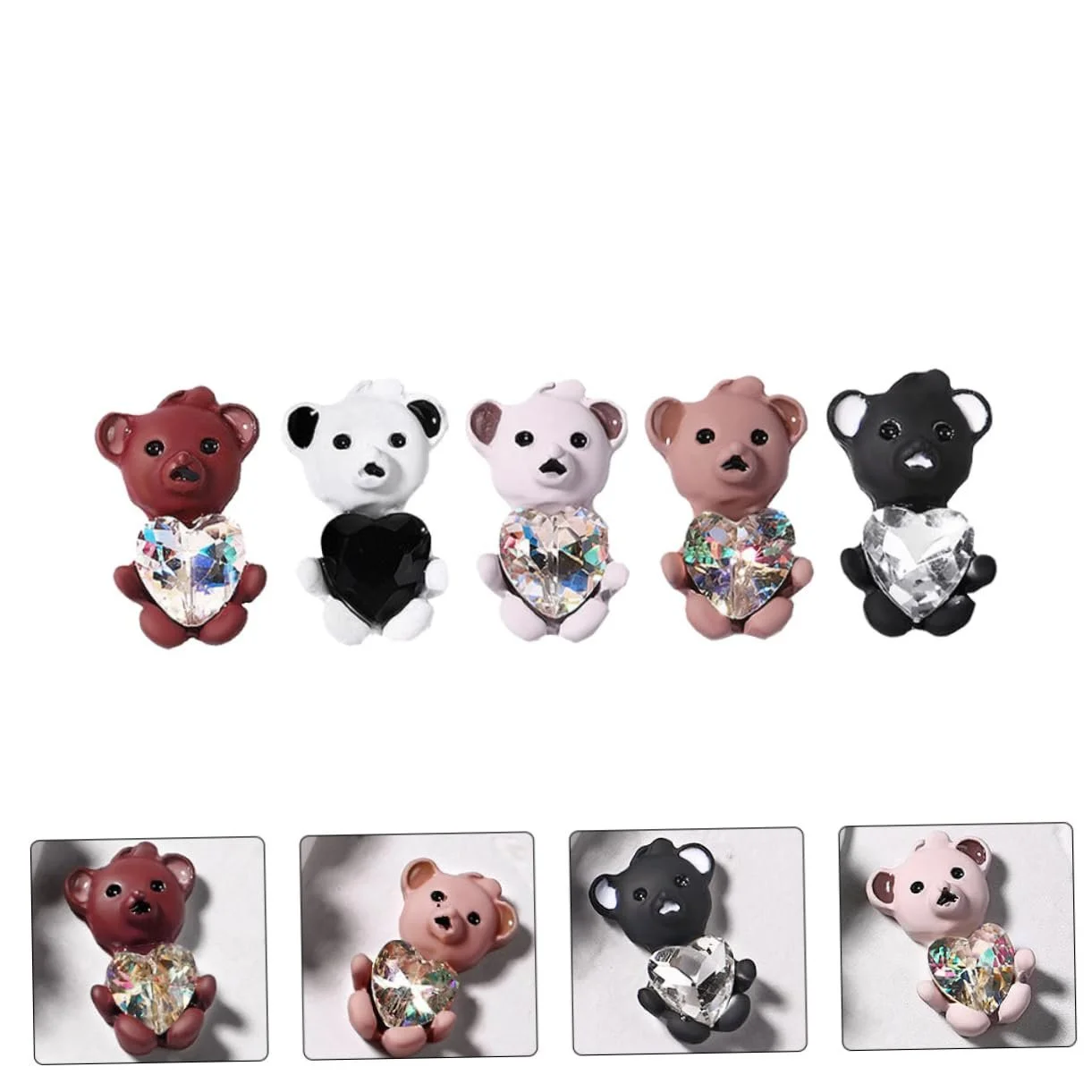 Набор медвежат для маникюра 5 шт. для украшения мобильного телефона, блестящие украшения для ногтей, подвески для ногтей с животными, набор искусственных ногтей для маникюра, украшения в форме медвежат для маникюра, декор для DIY, фото №8