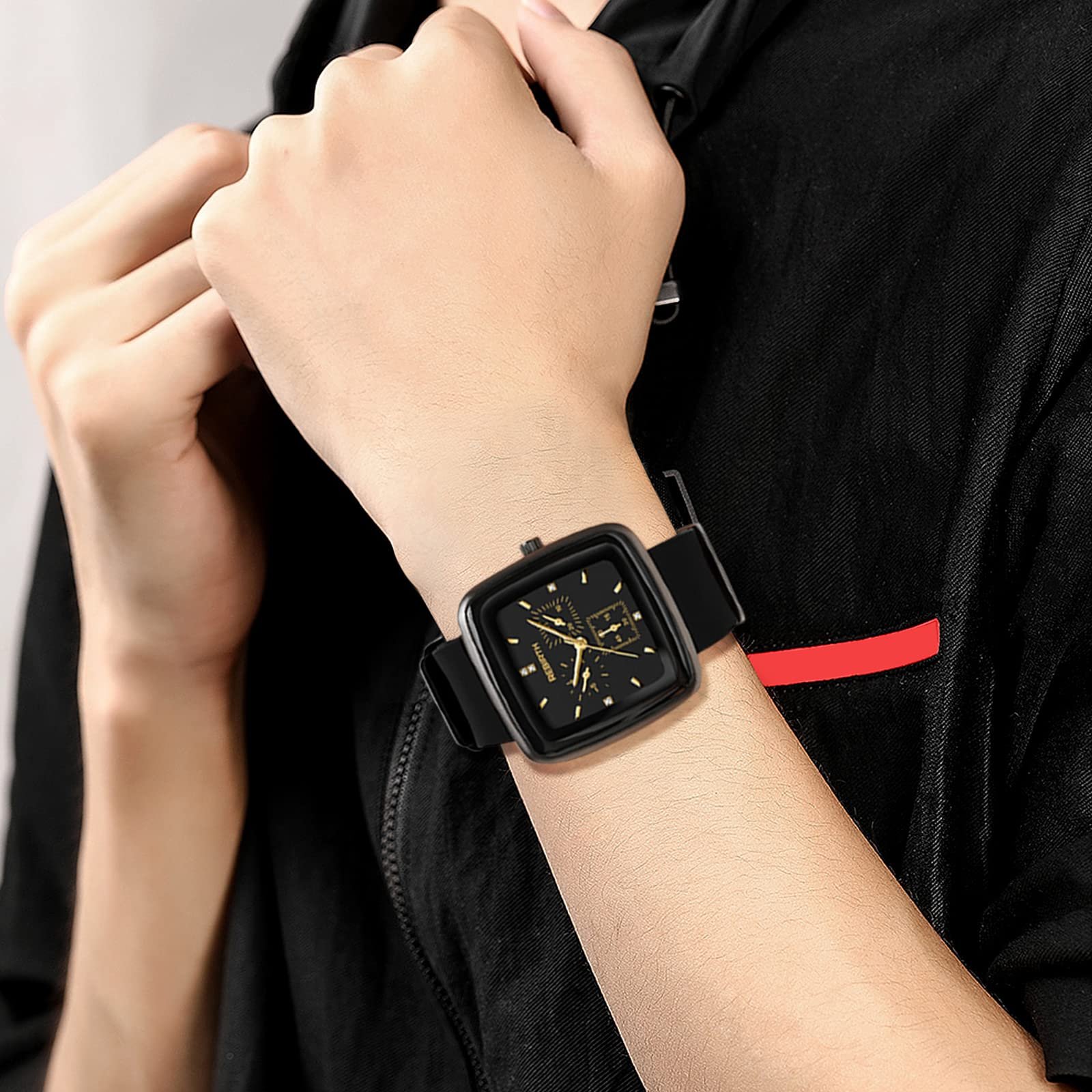 Годинник Кварцовий Аналоговий JewelryWe Чоловічий/Жіночий з Квадратним Циферблатом та Силіконовим Ремінцем, Водонепроникний до 30 метрів, фото №3