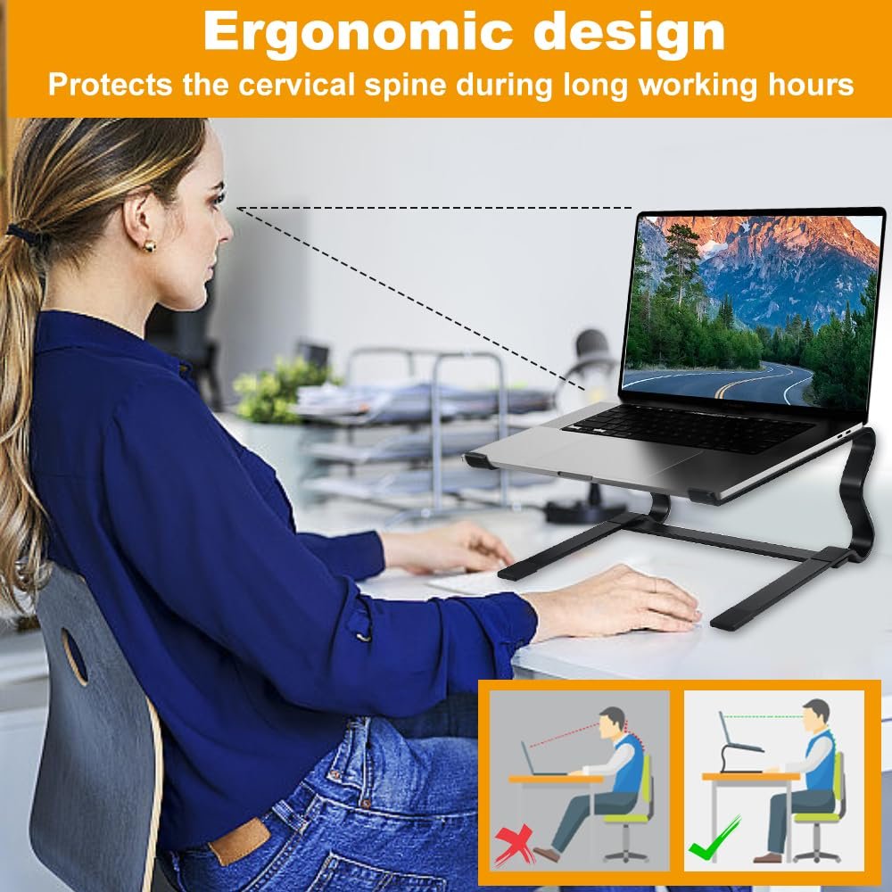 Подставка для ноутбука металлическая Настольная подставка для ноутбука Держатель для MacBook Черный Держатель для ноутбука Совместим с ноутбуками 10-17,6 дюймов, фото №6