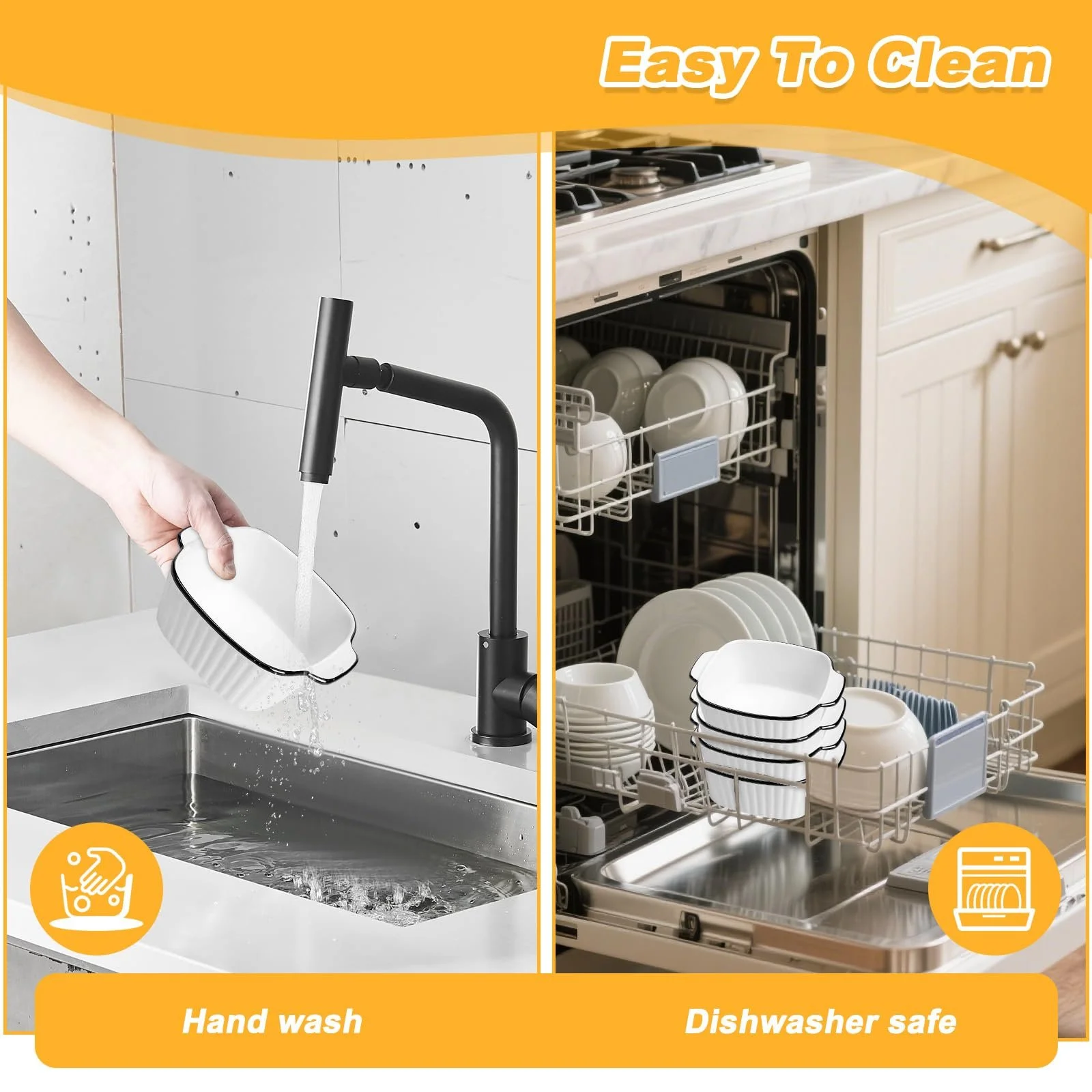 Набор мини-форм для запекания керамические 4 штуки квадратные с ручками штабелируемые белые, фото №4 Набор мини-форм для запекания керамические 4 штуки квадратные с ручками штабелируемые белые, фото №4