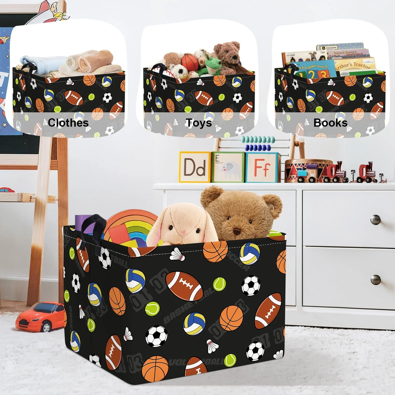 Корзина HUUMONSS Для игрушек в виде спортивных мячей, детская, складная, большая черная, 36 л, фото №5 Корзина HUUMONSS Для игрушек в виде спортивных мячей, детская, складная, большая черная, 36 л, фото №5