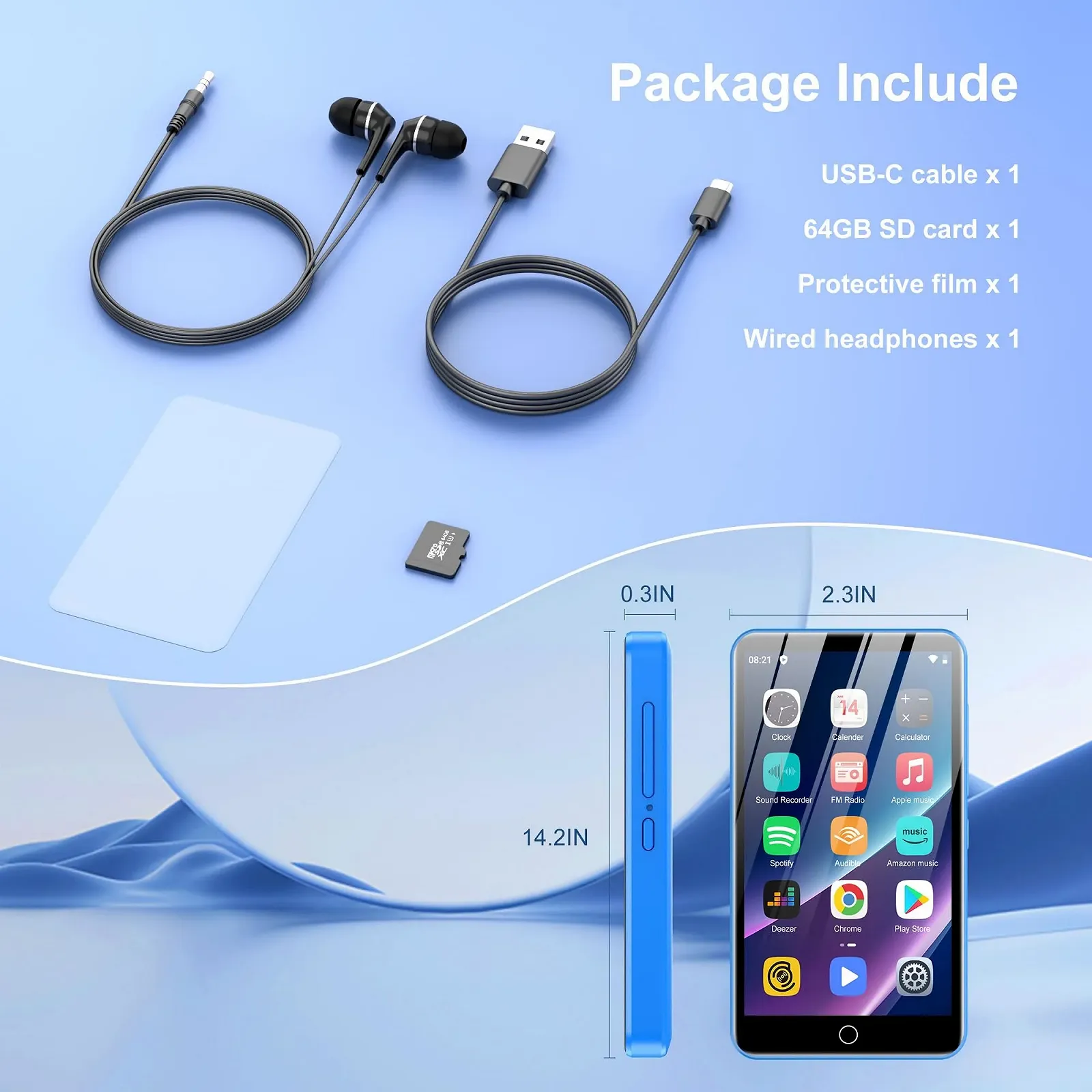 MP3 плеєр Spotify M8 80 ГБ Bluetooth WiFi 4 дюйми сенсорний екран синій, фото №9