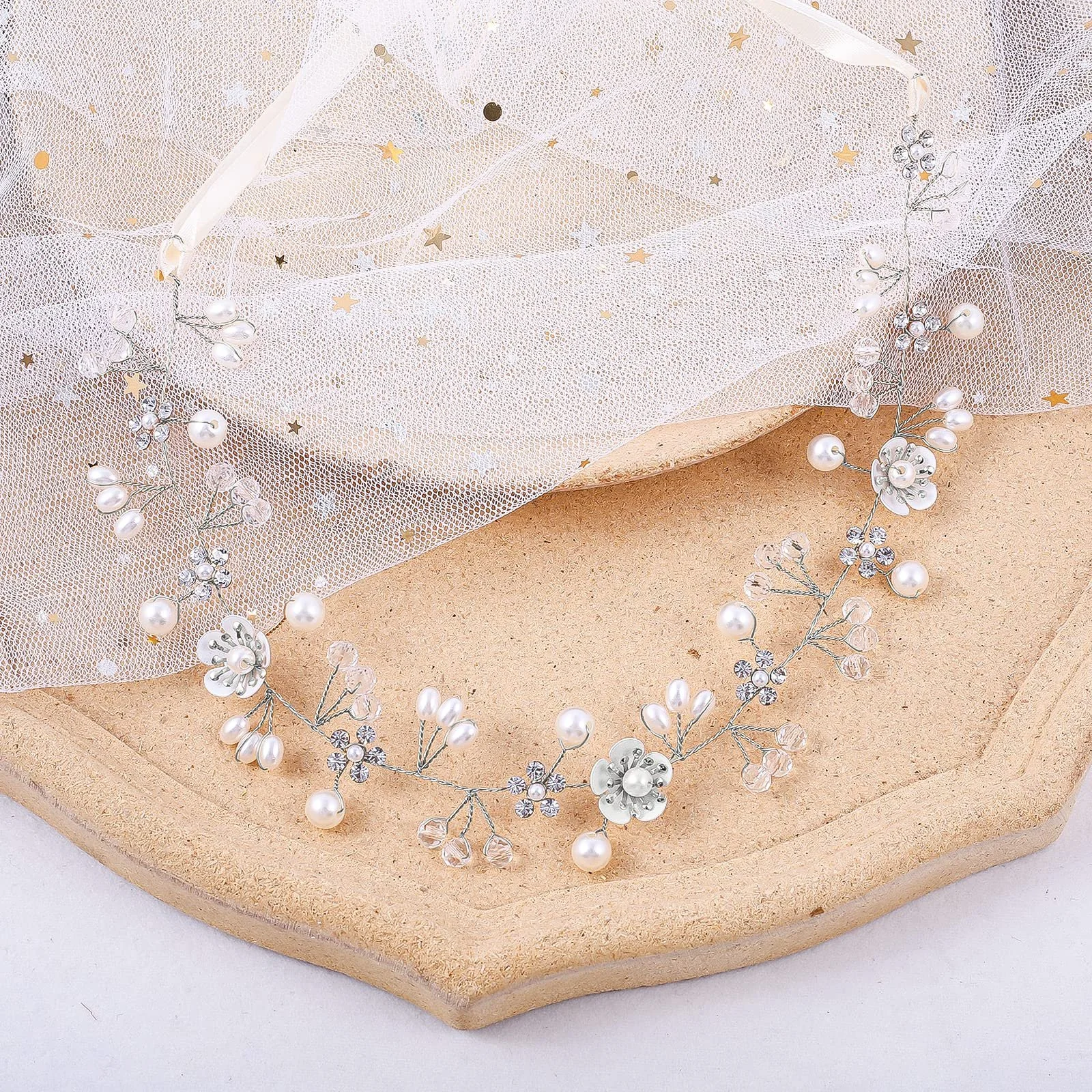 Вінок для волосся Квітка Перли Кристал, фото №5