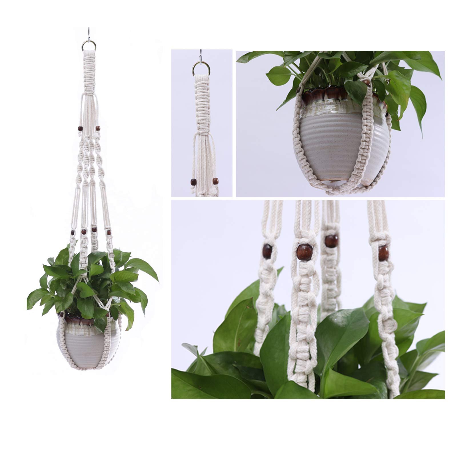 Тримачі для рослин макраме 3 шт. Бавовняні ручної роботи Кремові, фото №6