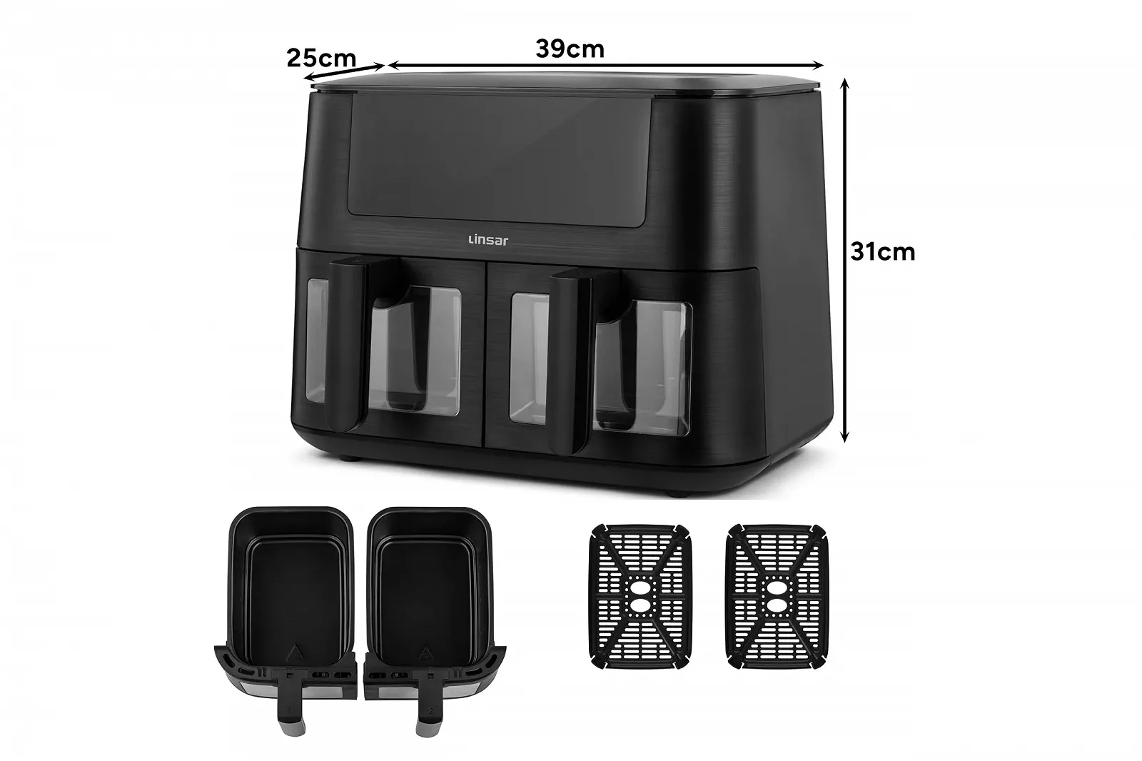 Мультипечь Linsar Dual Zone 8 л 2 корзины Смотровое окно Сенсорный экран 9 программ Dual Cook Sync Ready Technology 2570-3040 Вт Черная, фото №2 Мультипечь Linsar Dual Zone 8 л 2 корзины Смотровое окно Сенсорный экран 9 программ Dual Cook Sync Ready Technology 2570-3040 Вт Черная, фото №2