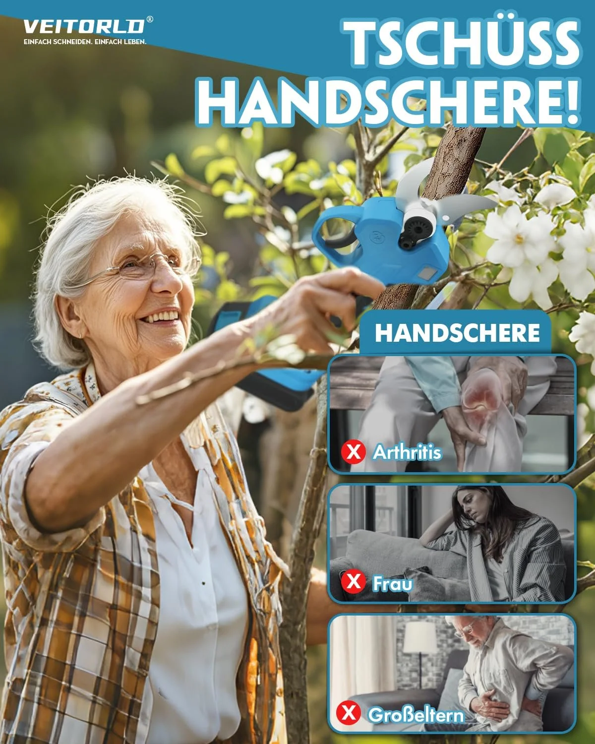 Секатори акумуляторні Veitorld, з безщітковим мотором 40 мм, 2 x 2000 mAh, фото №8