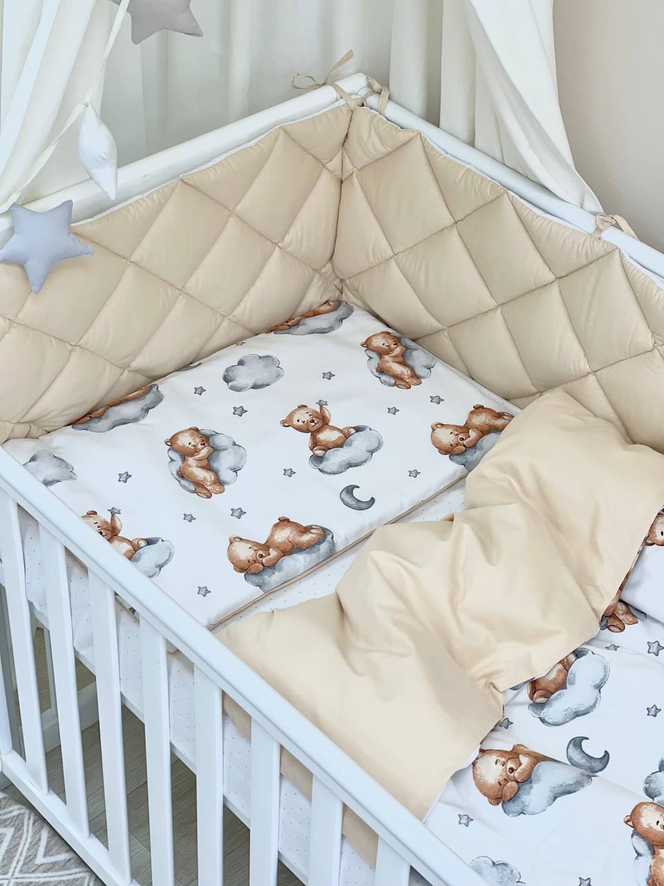 Комплект постільної білизни для новонародженого, стьогані бортики Тедді бежевий, фото №4