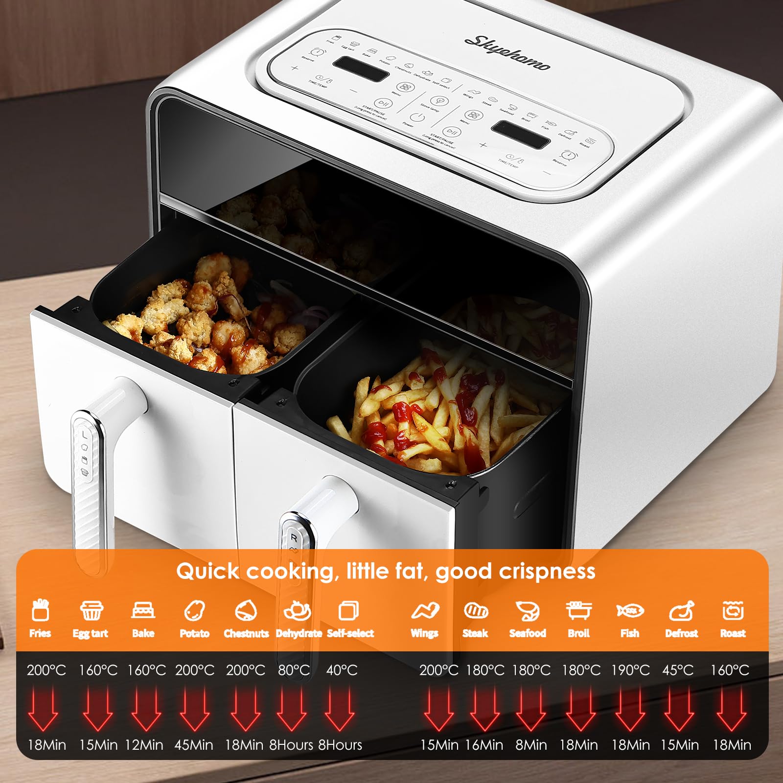 Фритюрница Skyehomo Double Chamber 2100 Вт Цифровая Dual Basket с прозрачным окном 14-в-1 LED сенсорный экран BPA-Free XXL, фото №5