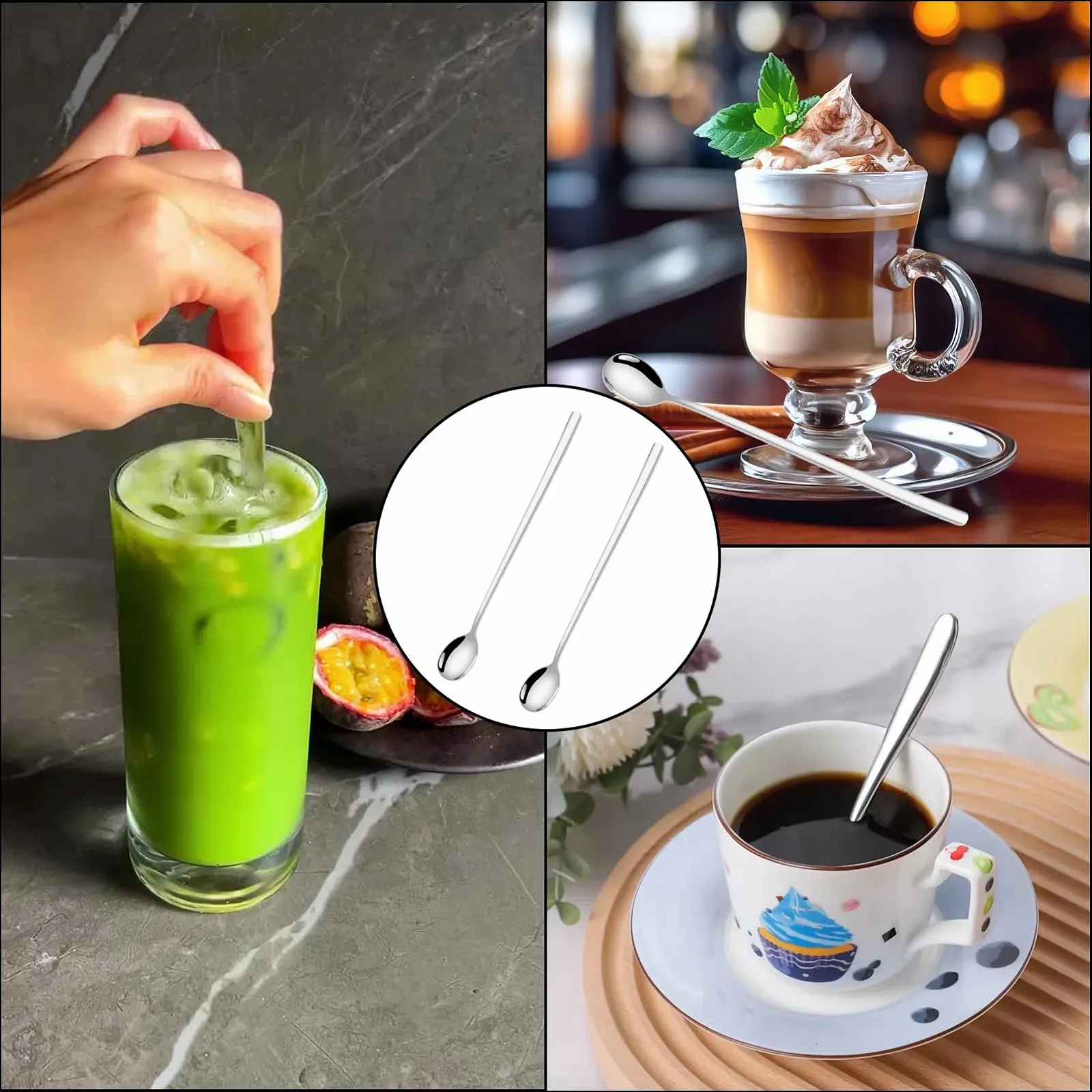 Ложка для лате макіато з нержавіючої сталі, довга, 23.5 см, набір 2 шт., фото №5 Ложка для лате макіато з нержавіючої сталі, довга, 23.5 см, набір 2 шт., фото №5