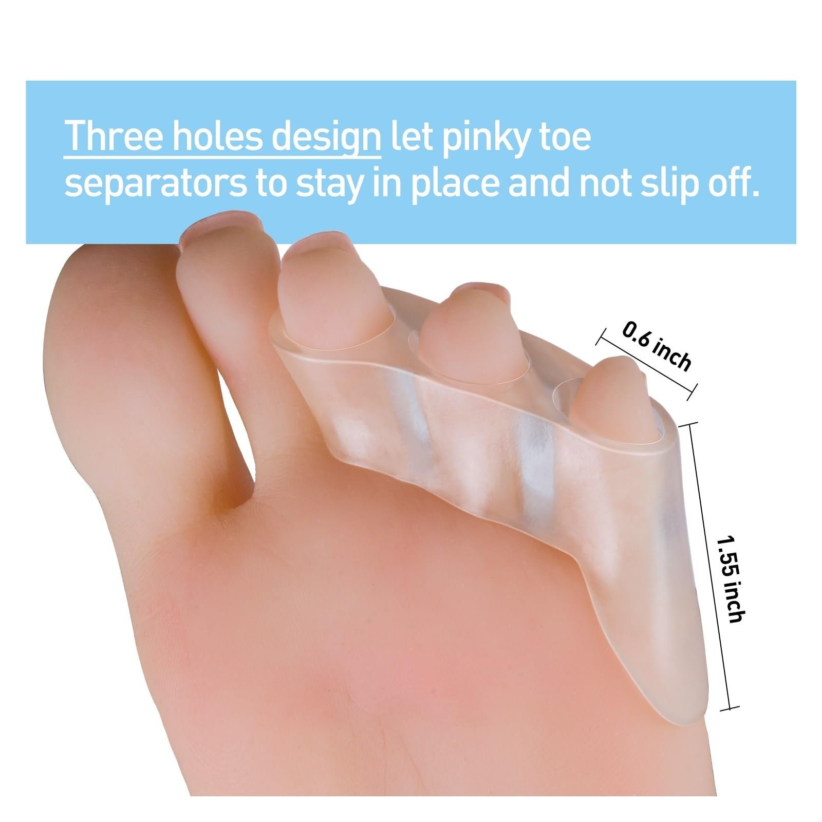 Роздільник для пальців прозорий силіконовий гелевий коректор для зняття болю три отвори, фото №6