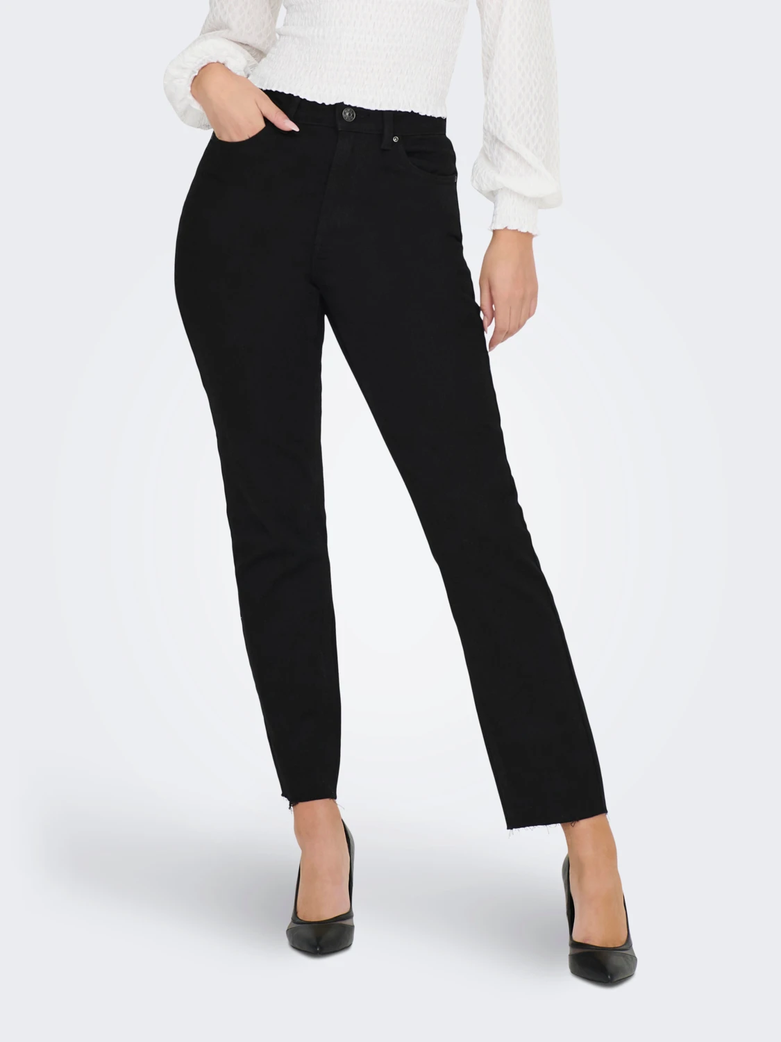Джинсы ONLY HW STR CRP ANK RAW MAE034 NOOS 15219264 Denim Черные M, фото №1