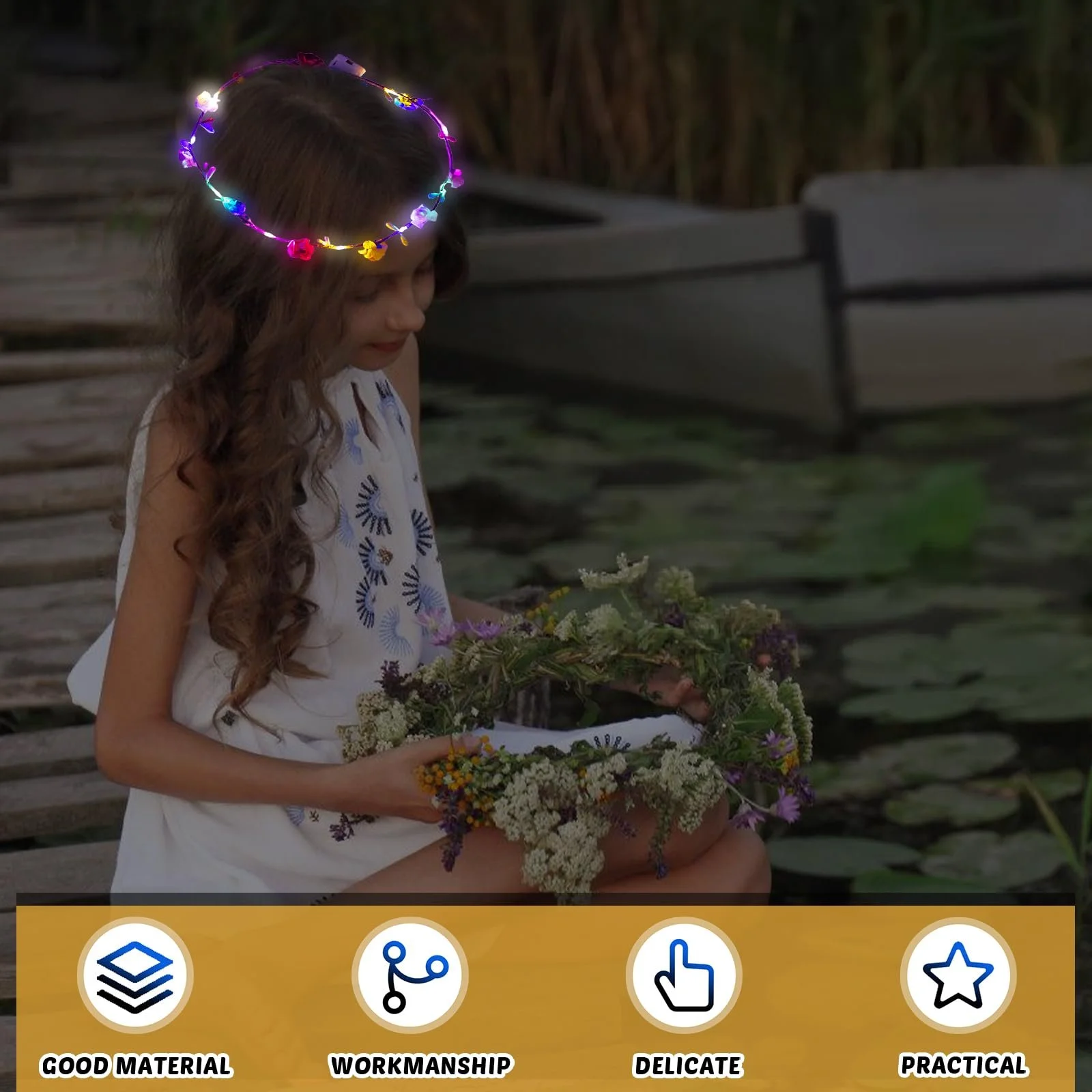 Вінок для волосся з LED квітами, фото №3