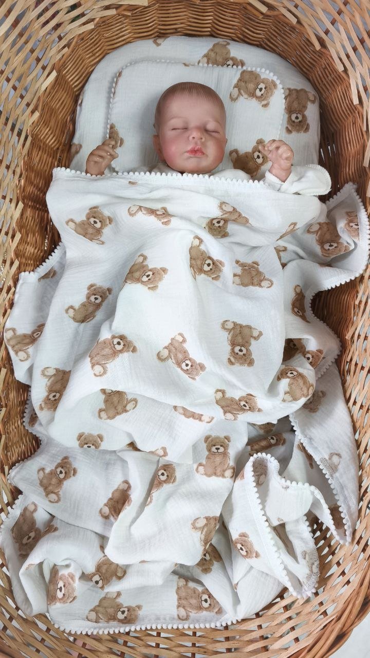 Муслиновый комплект в коляску, люльку: плед, простынь и подушка Тедди, фото №2