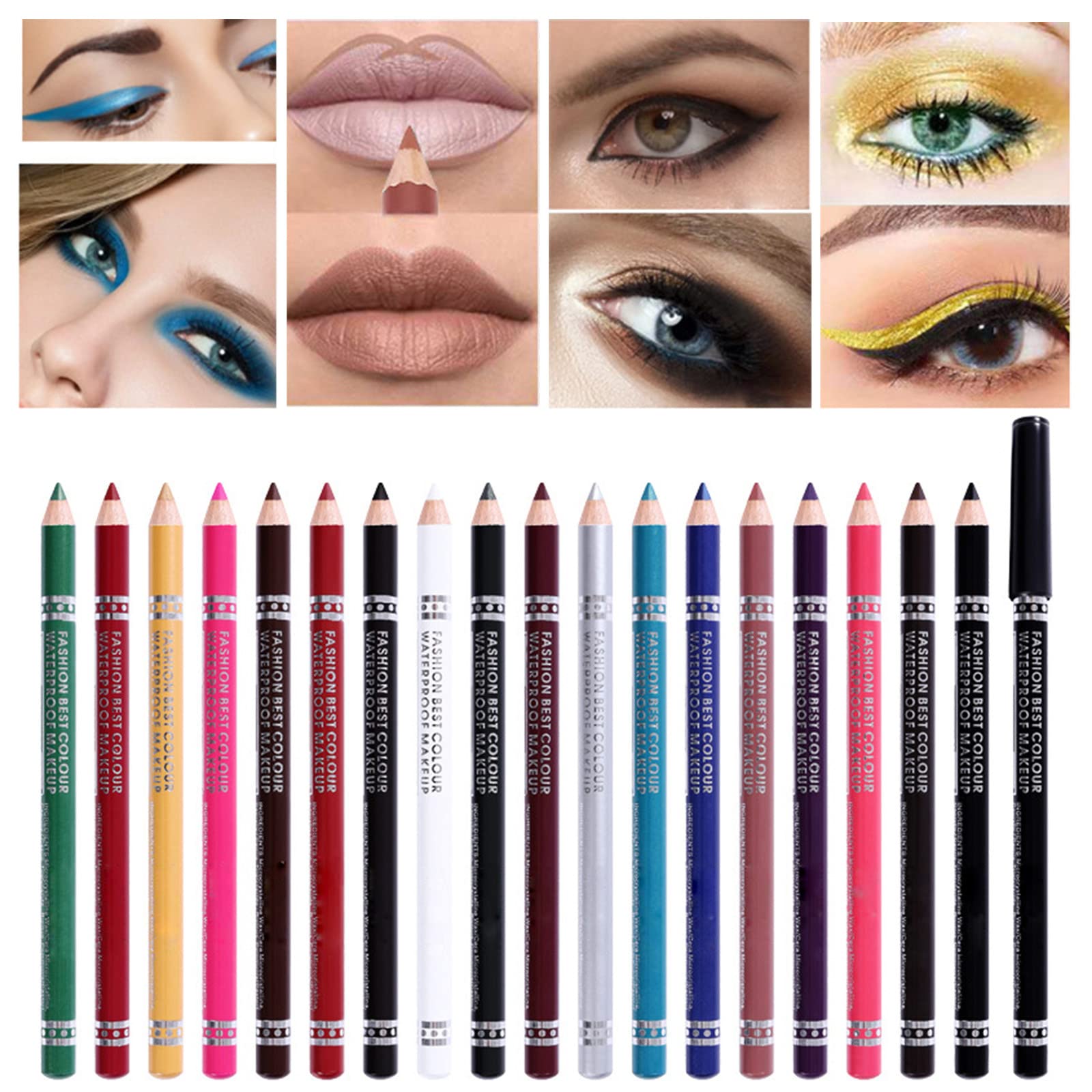 Набір 19 кольорів Водостійкий стійкий до поту Олівець для очей Різнокольорова Олівець-підводка для губ Олівець для брів, фото №6