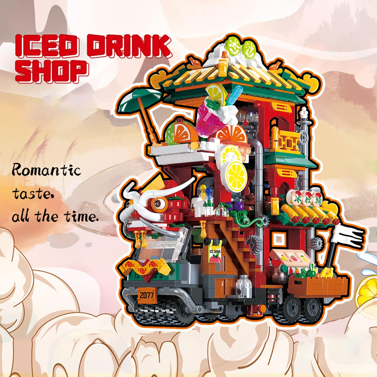 Блоки Hallisun City Ice Drink Shop Truck Mini Stone Street Landscape Creative Architecture Educational Toy, фото №9