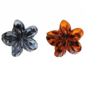 Заколка краб для волос Leopard Plumeria Цветок Серый + Коричневый, 2 шт - Фото 1