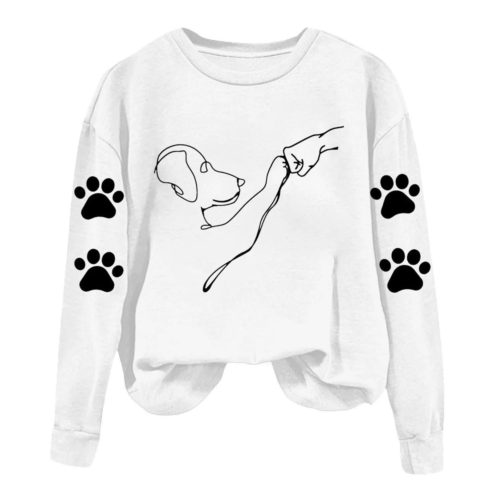 Свитшот Komiseup с принтом лапки, длинные рукава, круглый вырез, принт собаки, повседневный, с животными, осень-зима, спортивный, подростковый, для девочек 10, фото №1