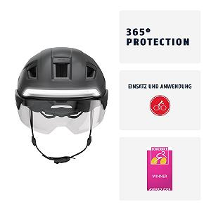 Велосипедний шолом ABUS HYP-E ACE з передньою фарою, задньою фарою та миготливим світлом з козирком та навушниками Також підходить для E-Bike та S-Pedelec для чоловіків та жінок Розмір S, сірий synthetic.ua - Фото 1